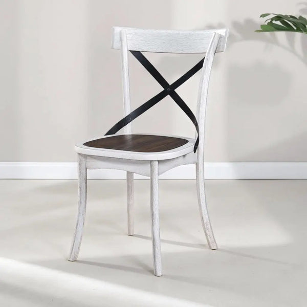 2 Pieces Set Dining Side Chair Rustic Modern Farmhouse Design Retro Design With Metal X Design - Antique Dark Oak / Antique White