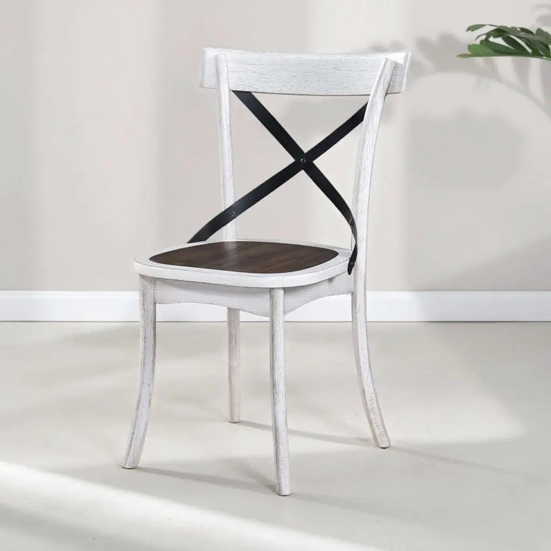 2 Pieces Set Dining Side Chair Rustic Modern Farmhouse Design Retro Design With Metal X Design - Antique Dark Oak / Antique White by Unique Piece Furniture