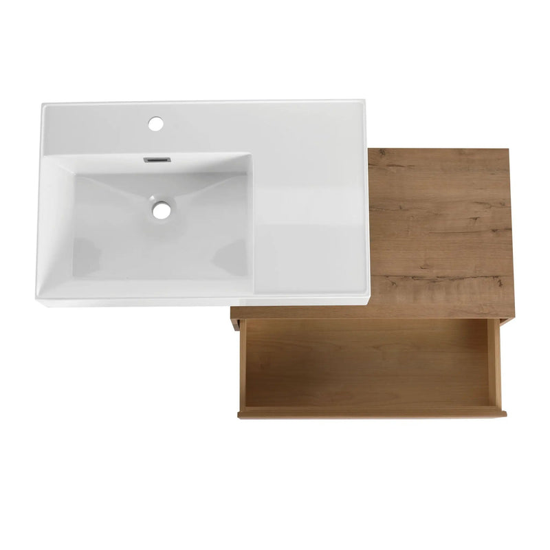 Modern Imitative Wall Mounted Bathroom Vanity With Resin Sink And Side Cabinet by HouseOfZazla