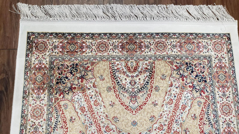 Persian Design Silk Accent Rug, Dome Medallion, Allover Pattern Oriental Carpet, Small Silk Rug, Cream, Ivory, Bamboo Silk, 2' 8" x 4' 1" by Jewel Rugs