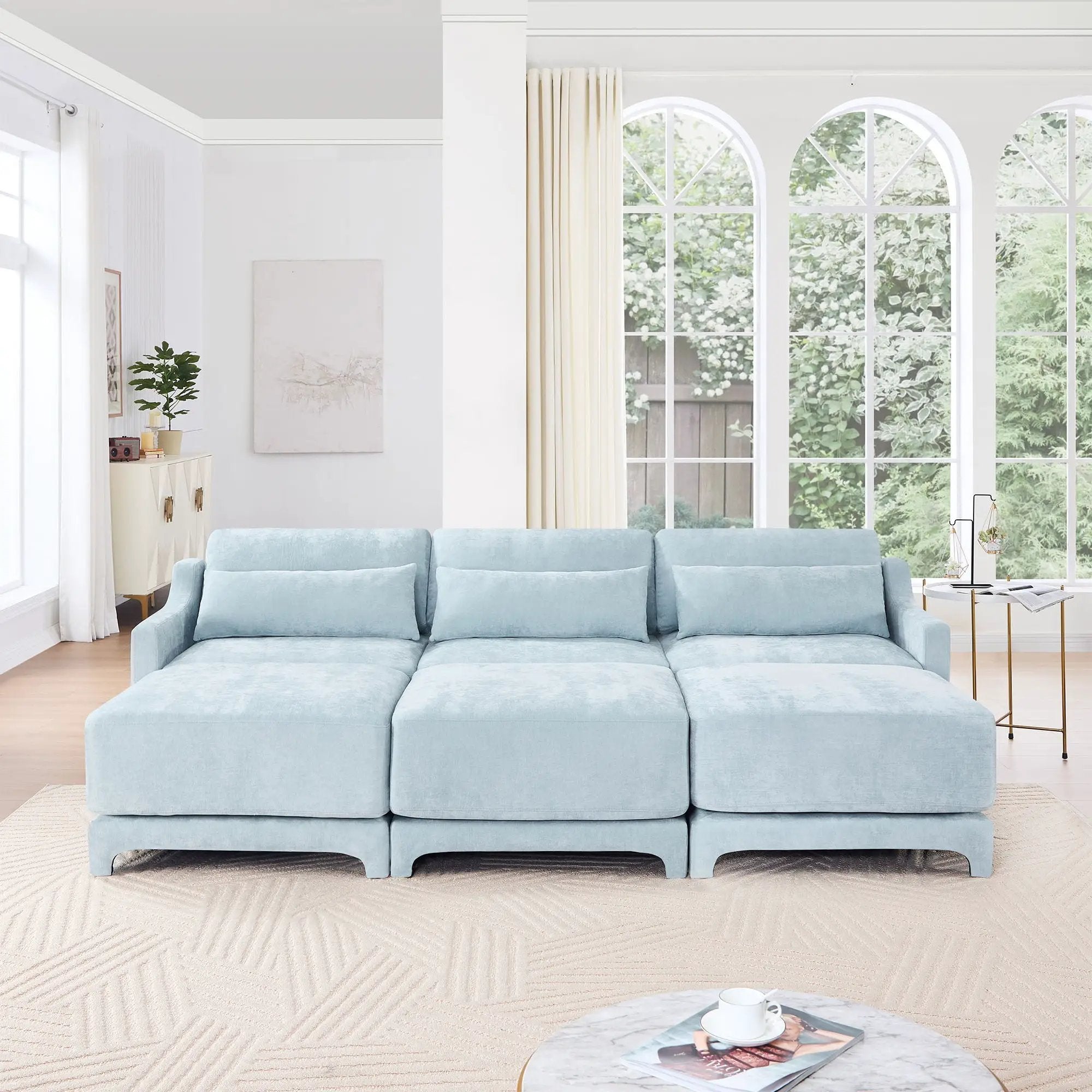 Stylish Sofa With Ottoman And Lumbar Pillows, Ergonomic Design by HouseOfZazla