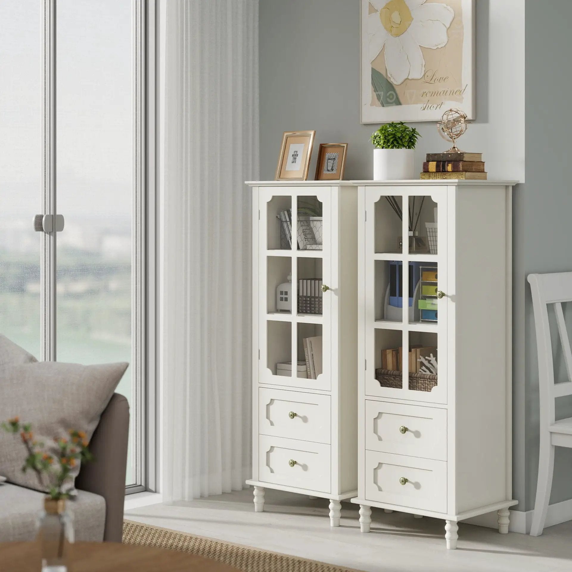 Minimalism Buffet Cabinet With Glass Doors And Double Drawer by HouseOfZazla