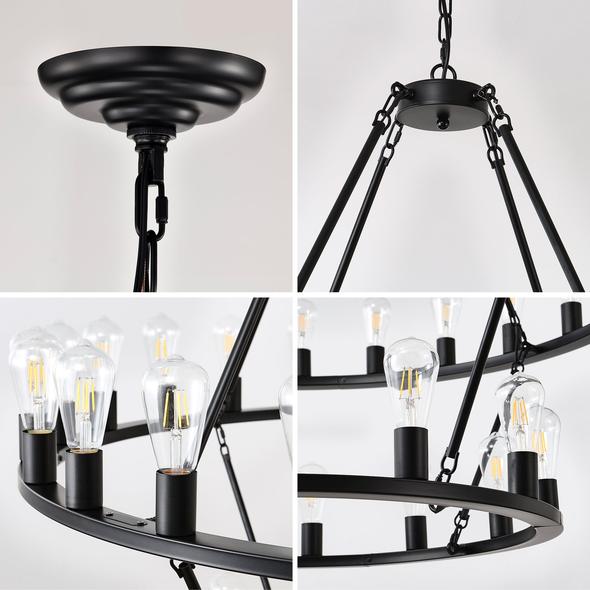 52 Inch Black Wagon Wheel Chandelier, 36-Lights by HouseOfZazla