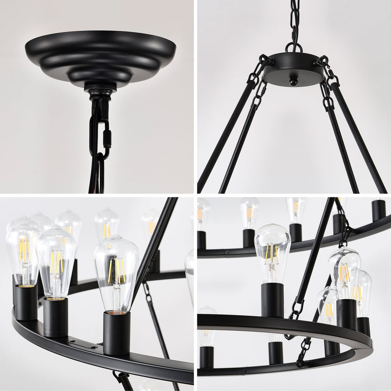 52 Inch Black Wagon Wheel Chandelier, 36-Lights by HouseOfZazla
