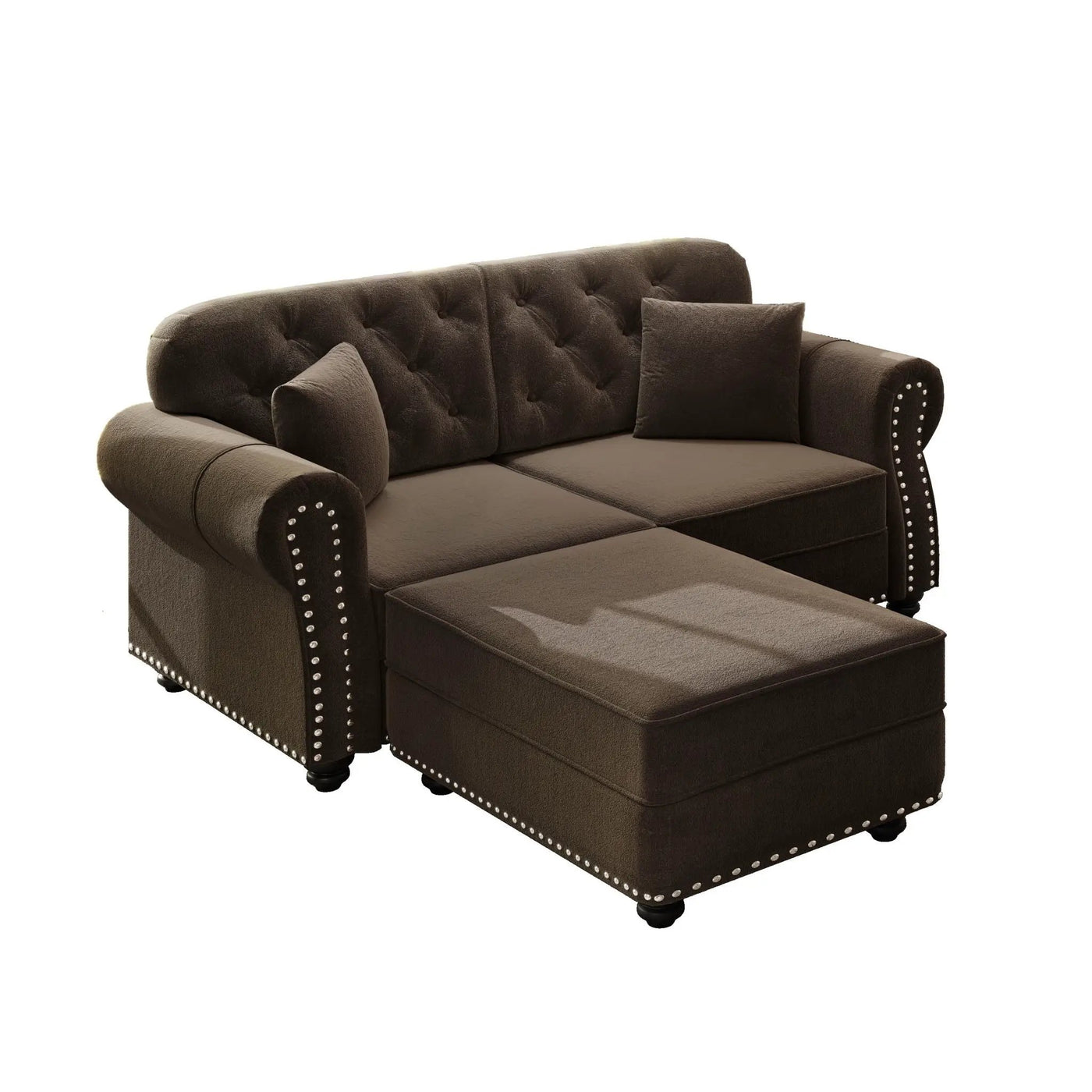 Upholstered Sofa Set With Nailhead Trim And Rolled Armrests, Includes Pillows by HouseOfZazla