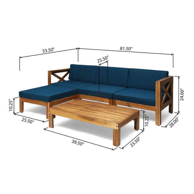 Radiat 5 Piece Outdoor L Shaped Sofa Set with Coffee Table and Water Resistant Cushions - Teak by HouseOfZazla