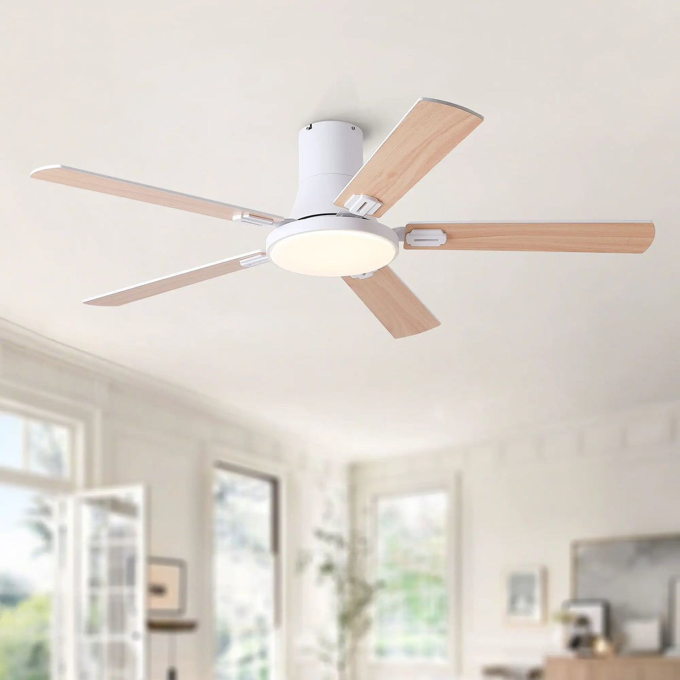 Flush Mount Ceiling Fans With LED Light And Remote Control, 5 Blades by HouseOfZazla