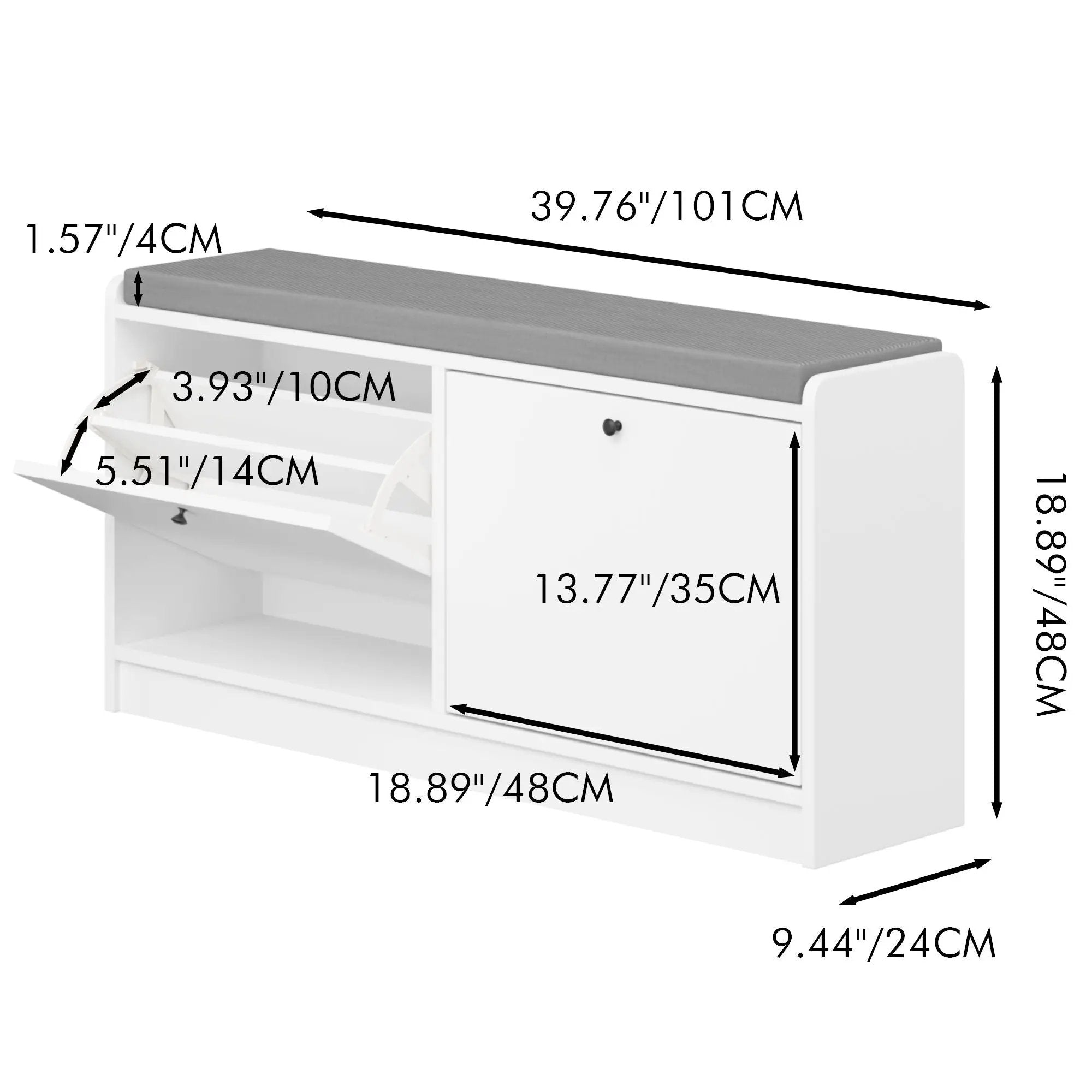 Shoe Storage Bench With Cushion, Entryway Organizer Cabinet For Hallway - White by HouseOfZazla