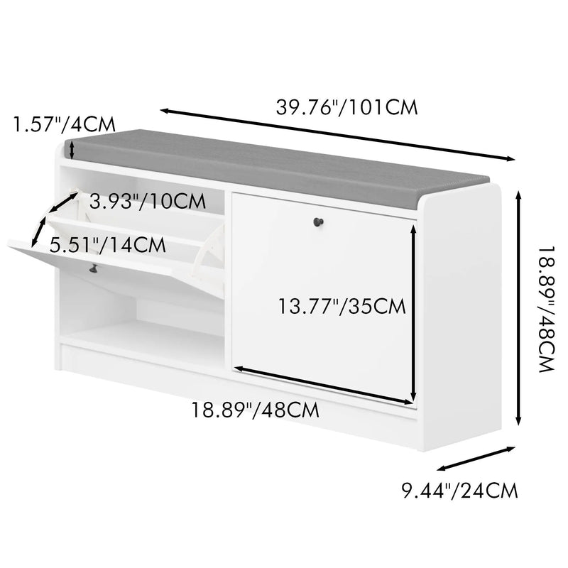 Shoe Storage Bench With Cushion, Entryway Organizer Cabinet For Hallway - White by HouseOfZazla