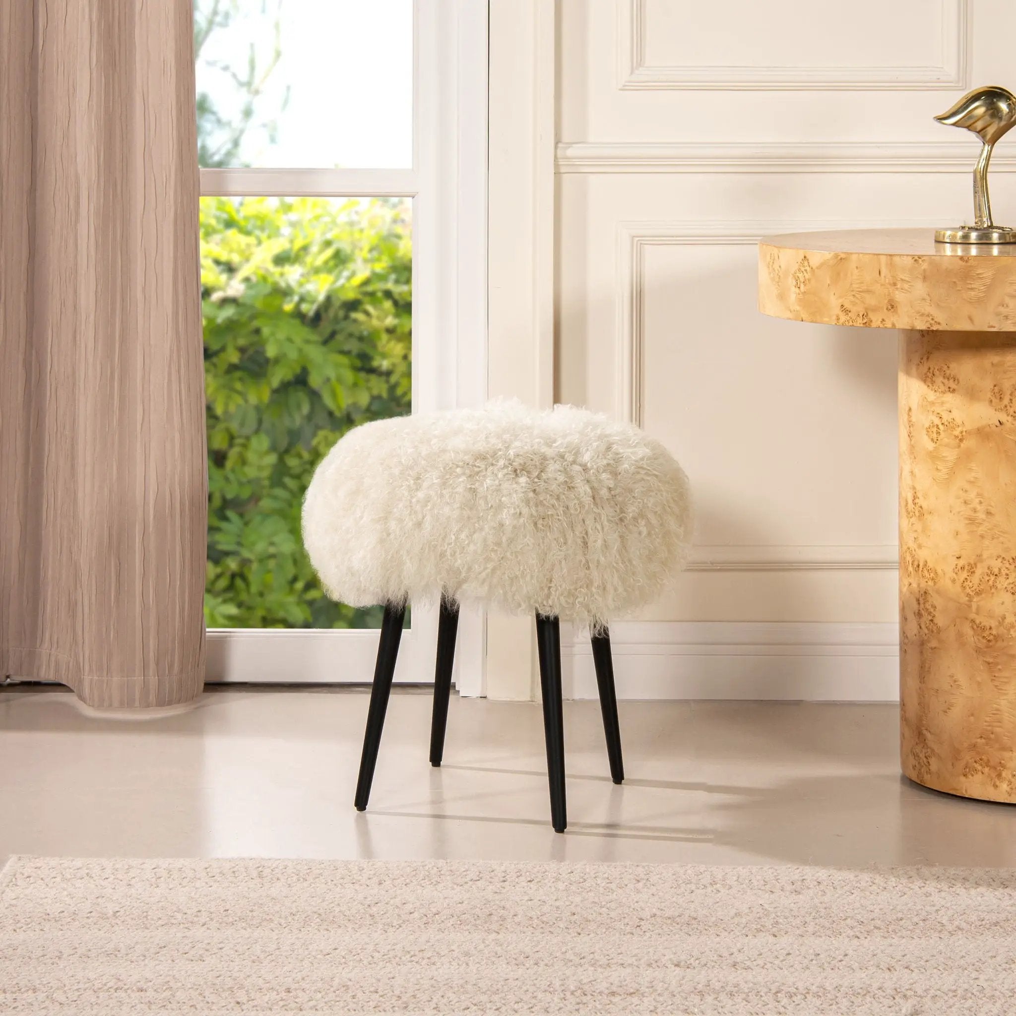 Alberta - Mongolian Sheepskin Round Ottoman by HouseOfZazla