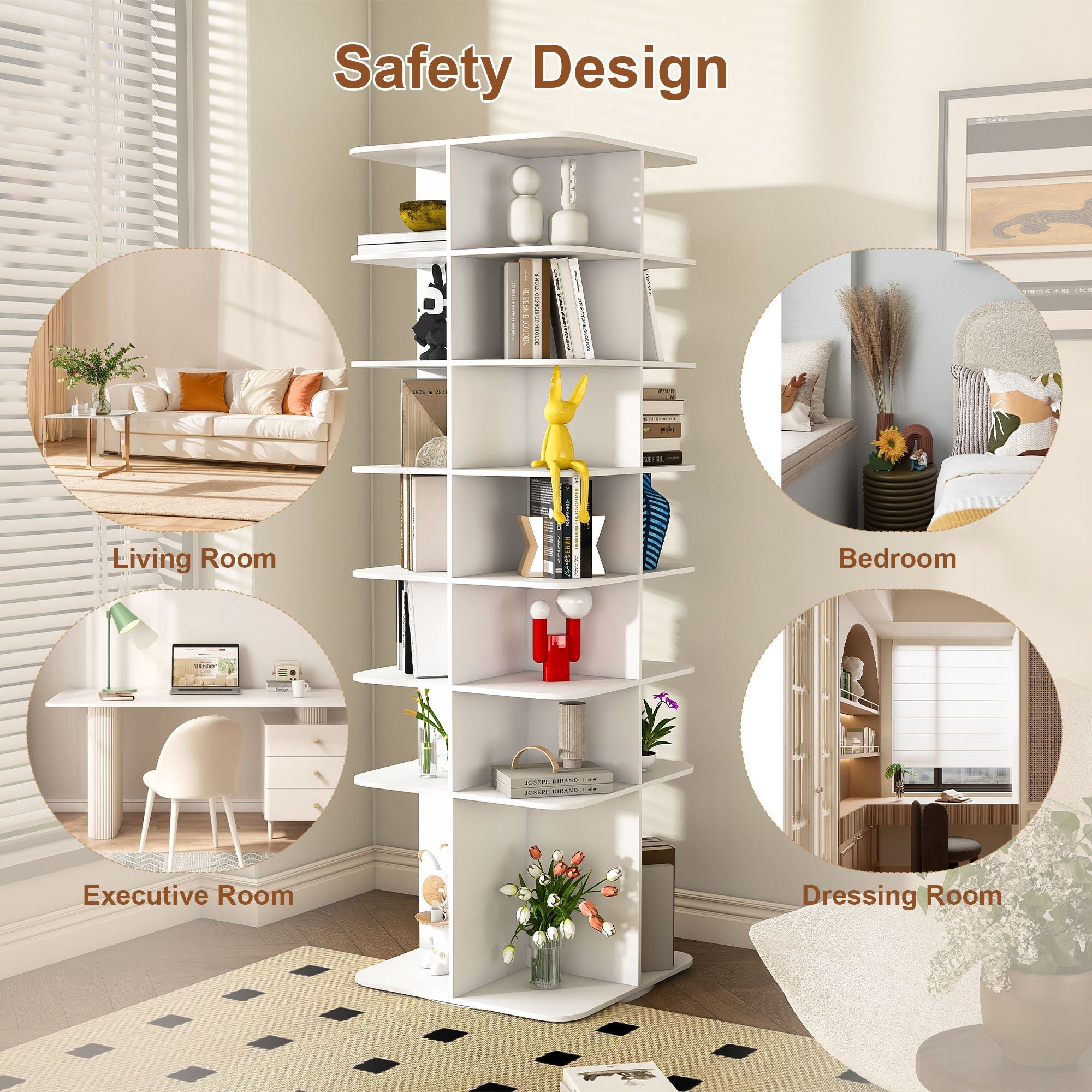 7 Tier Square Rotating Shoe Rack Tower With 360° Spinning Organizer - White by HouseOfZazla