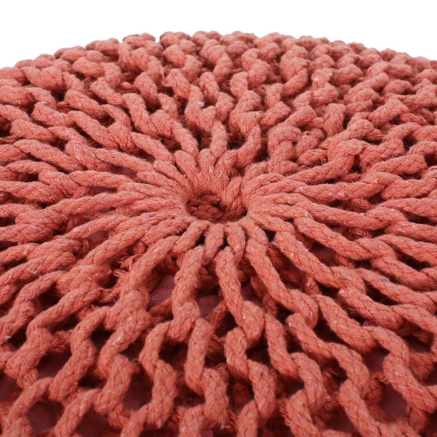 Bordeaux Knitted Cotton Round Pouf Ottoman Floor Cushion by HouseOfZazla