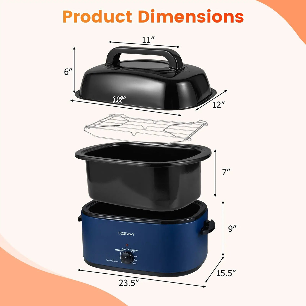 22QT Electric Roaster Oven Turkey Roaster with Visible and Self-Basting Lid by DirectDeals