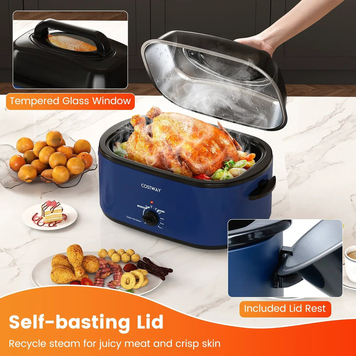 22QT Electric Roaster Oven Turkey Roaster with Visible and Self-Basting Lid by DirectDeals