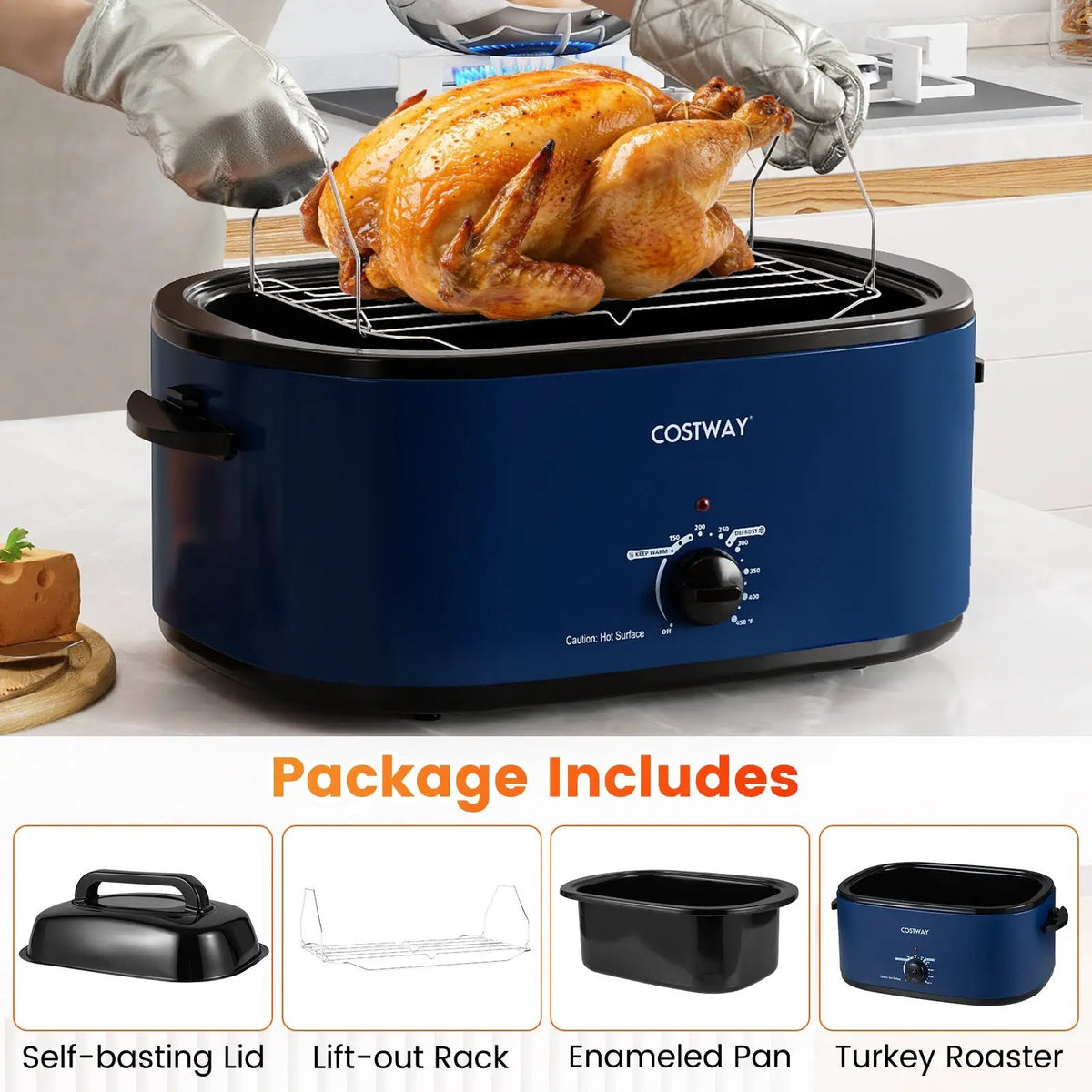 22QT Electric Roaster Oven Turkey Roaster with Visible and Self-Basting Lid by DirectDeals