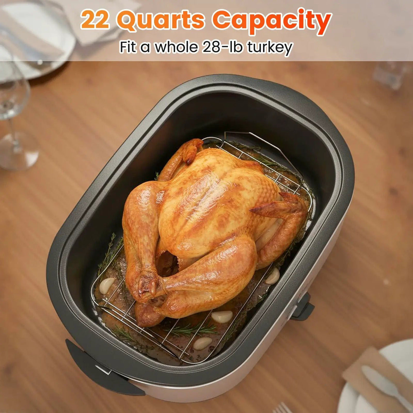 22QT Electric Roaster Oven Turkey Roaster with Visible and Self-Basting Lid by DirectDeals