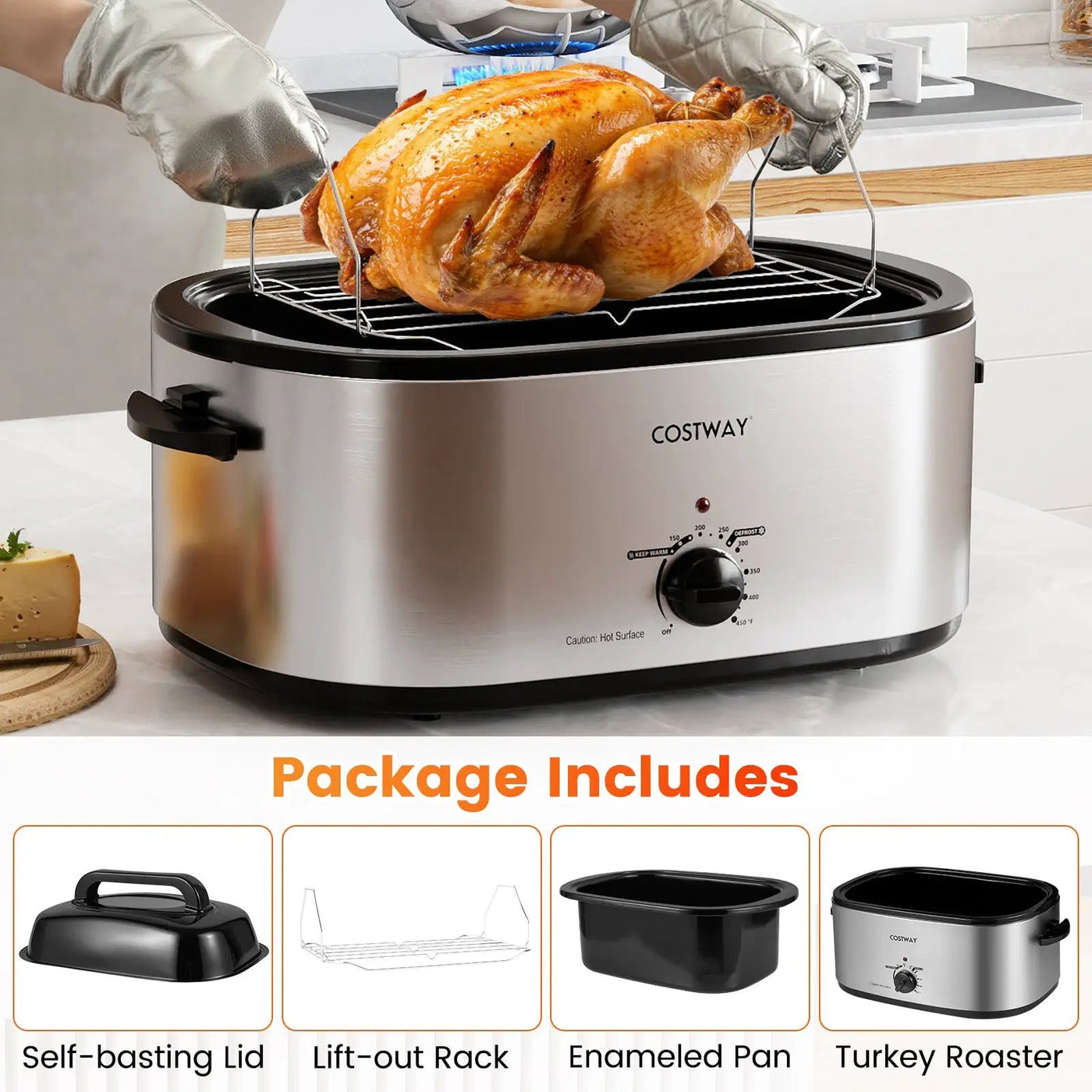 22QT Electric Roaster Oven Turkey Roaster with Visible and Self-Basting Lid by DirectDeals