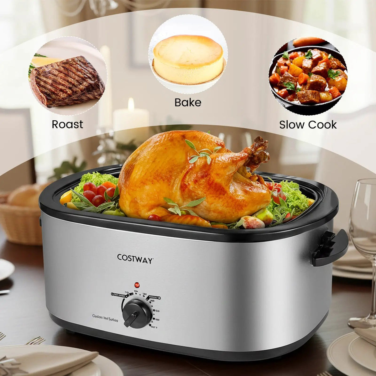 22QT Electric Roaster Oven Turkey Roaster with Visible and Self-Basting Lid by DirectDeals