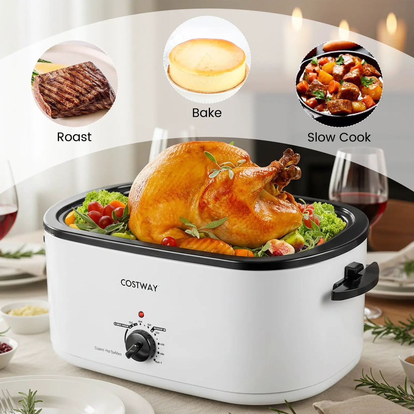22QT Electric Roaster Oven Turkey Roaster with Visible and Self-Basting Lid by DirectDeals