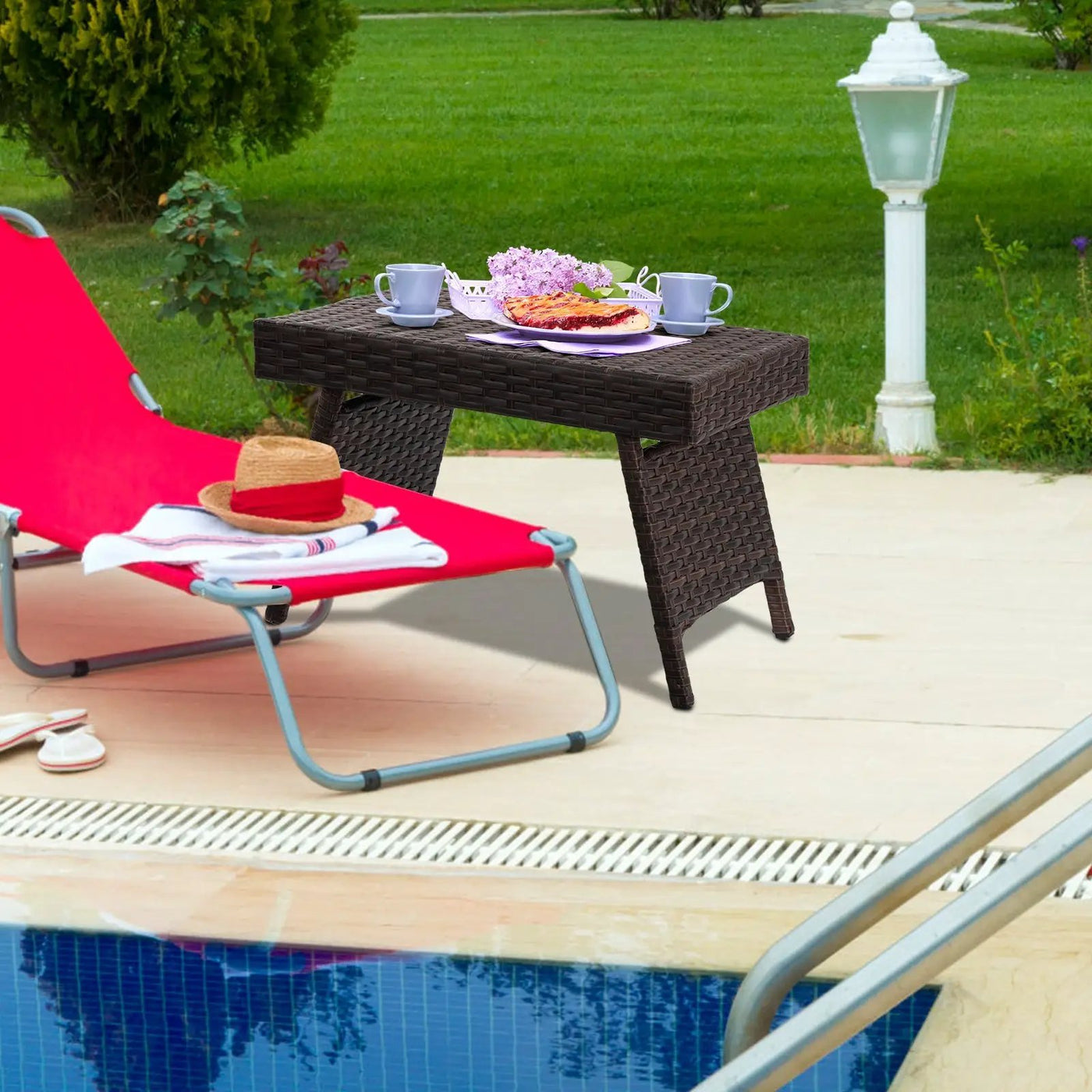 Folding PE Rattan Side Coffee Table Patio Garden Furniture by DirectDeals