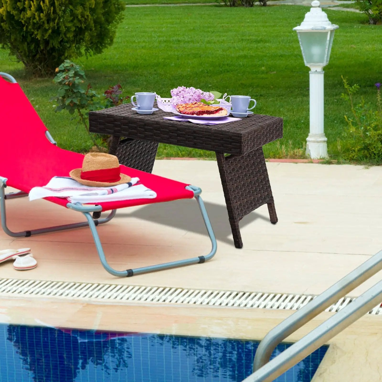 Folding PE Rattan Side Coffee Table Patio Garden Furniture by DirectDeals