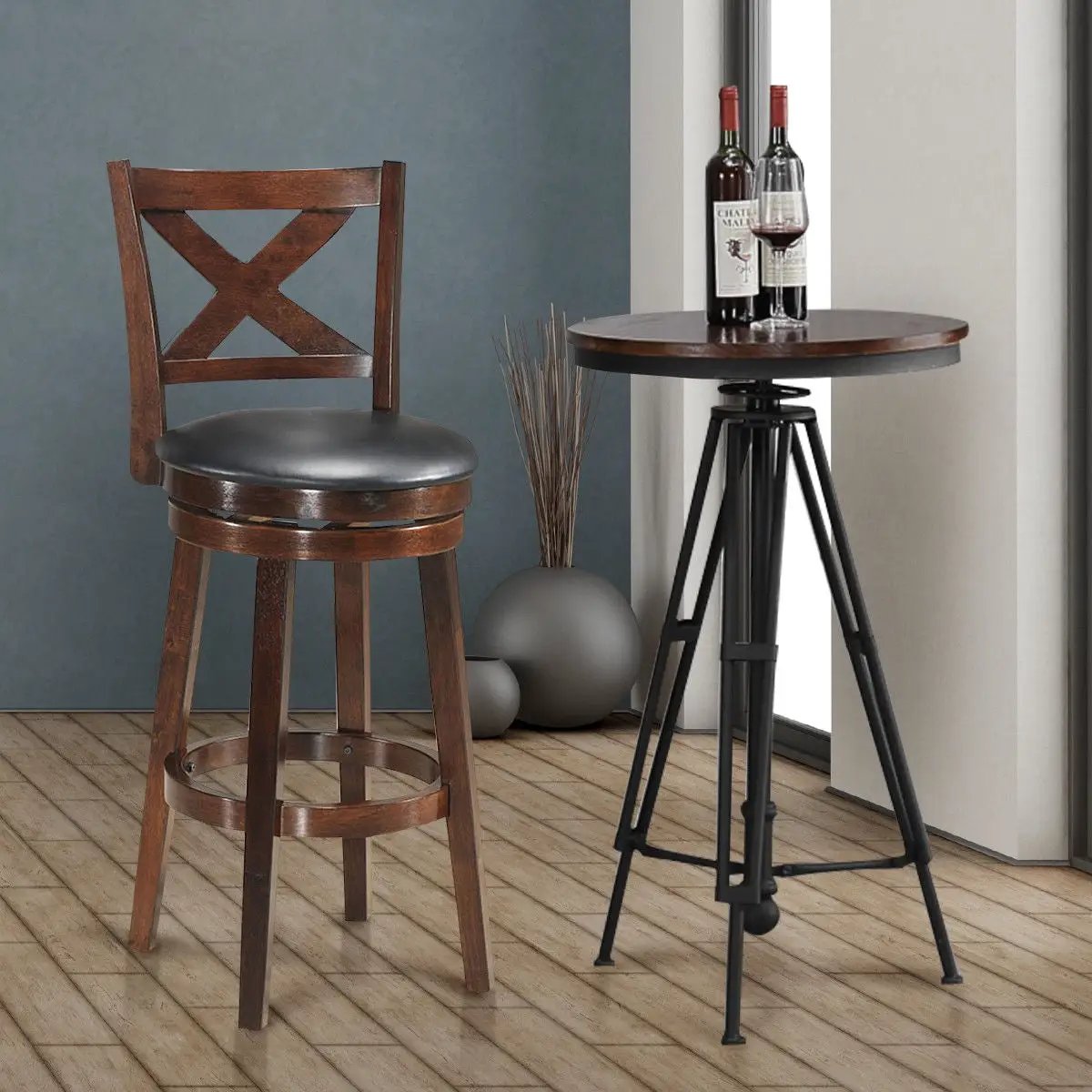 Swivel X-back Upholstered Counter Height Bar Stool with PVC Cushioned Seat by DirectDeals