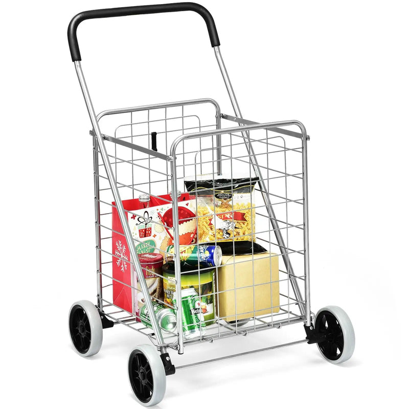 Portable Folding Shopping Cart Utility for Grocery Laundry-Silver by DirectDeals