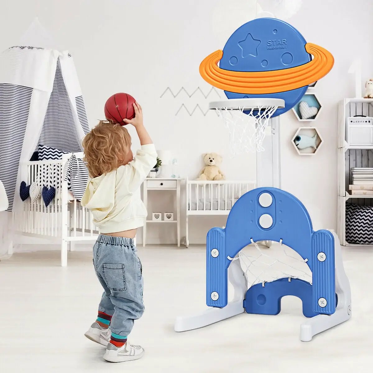 3 in 1 Height Adjustable Kids Basketball Hoop Set with Balls by DirectDeals