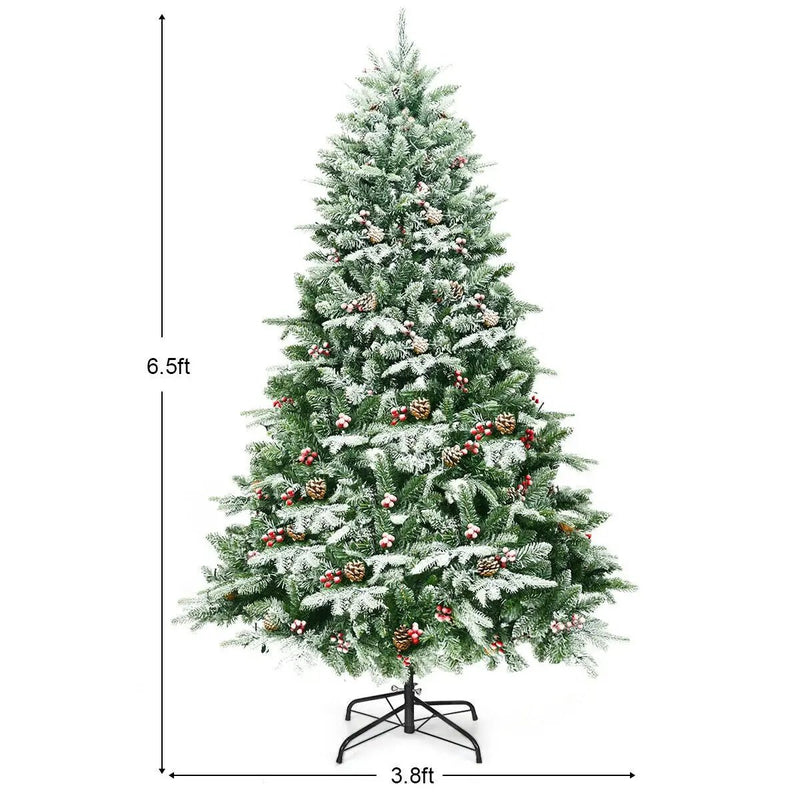 6.5 Feet Pre-lit Snow Flocked Hinged Artificial Christmas Tree by DirectDeals
