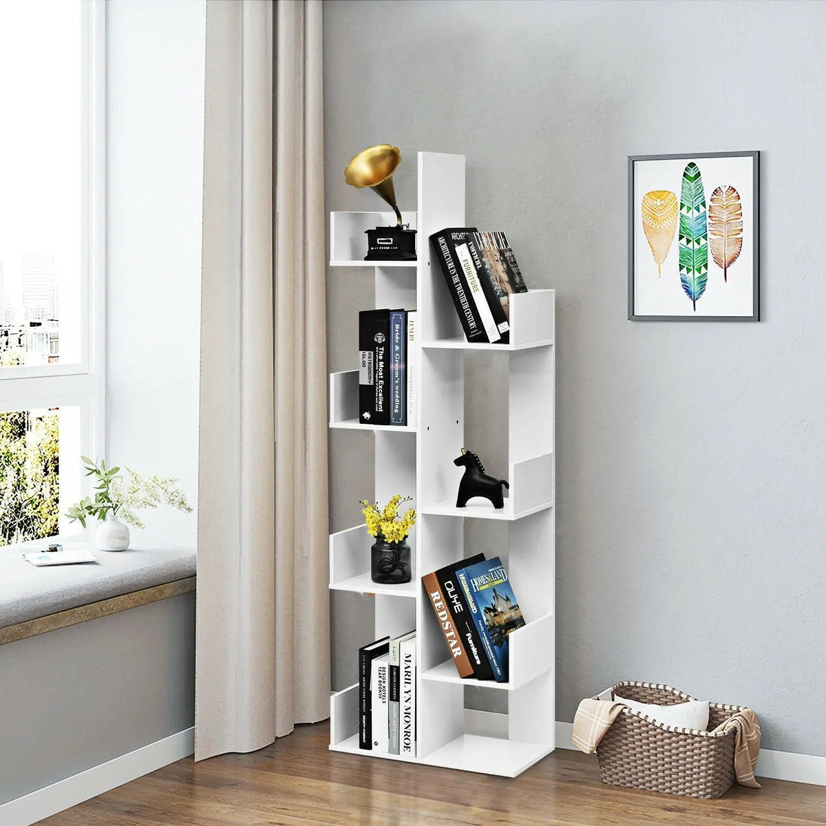 8-Tier Bookshelf Bookcase with 8 Open Compartments Space-Saving Storage Rack by DirectDeals