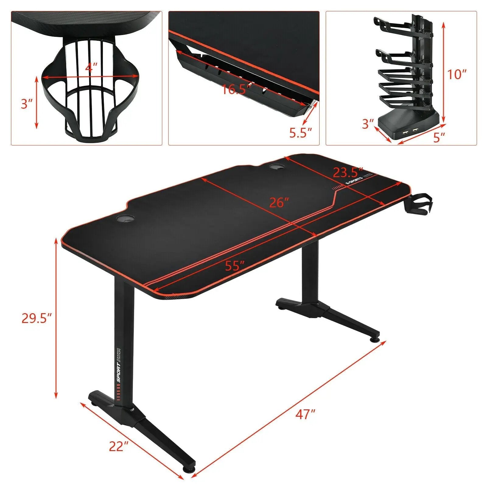55 Inch Gaming Desk with Free Mouse Pad with Carbon Fiber Surface by DirectDeals