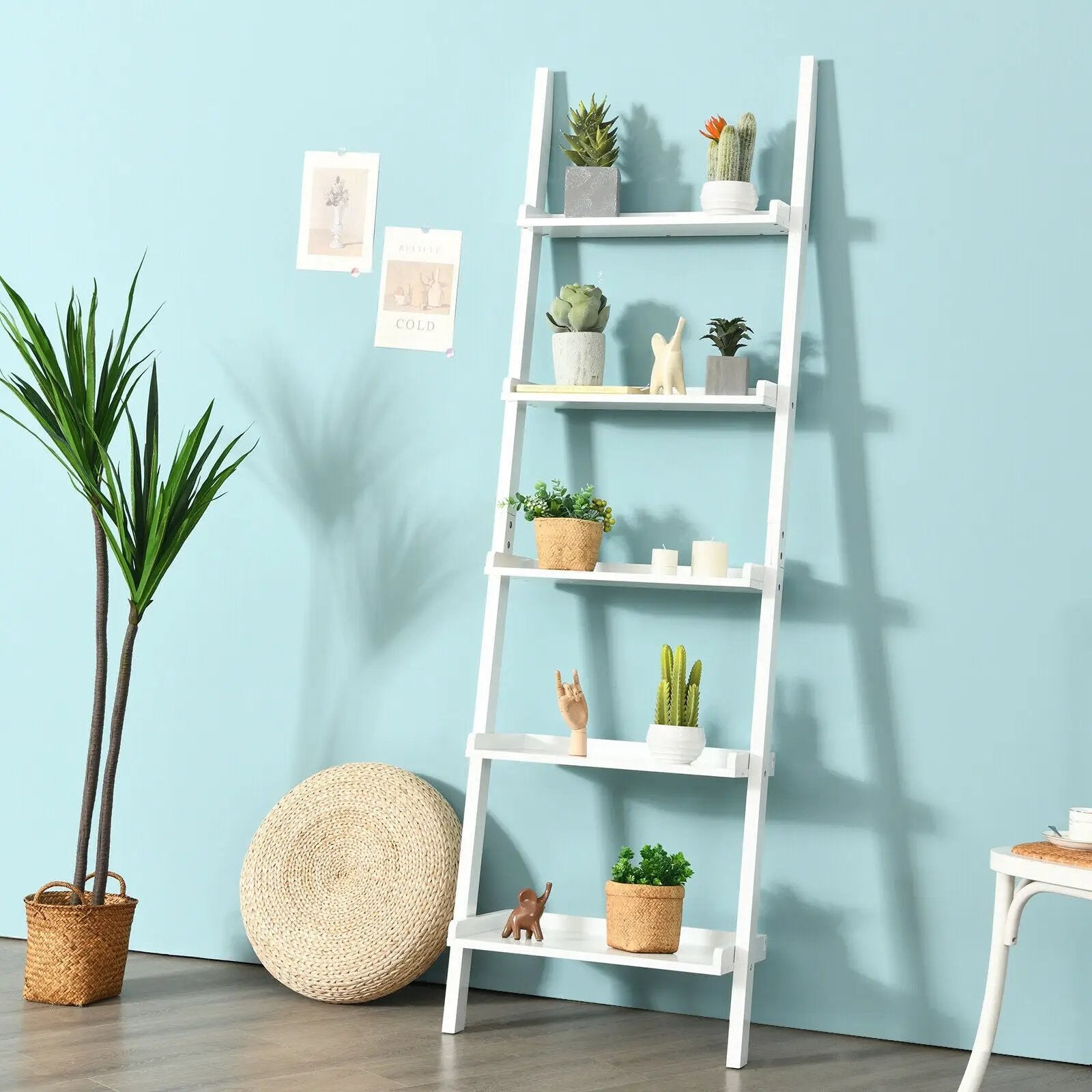5-Tier Wall-leaning Ladder Shelf Display Rack for Plants and Books by DirectDeals