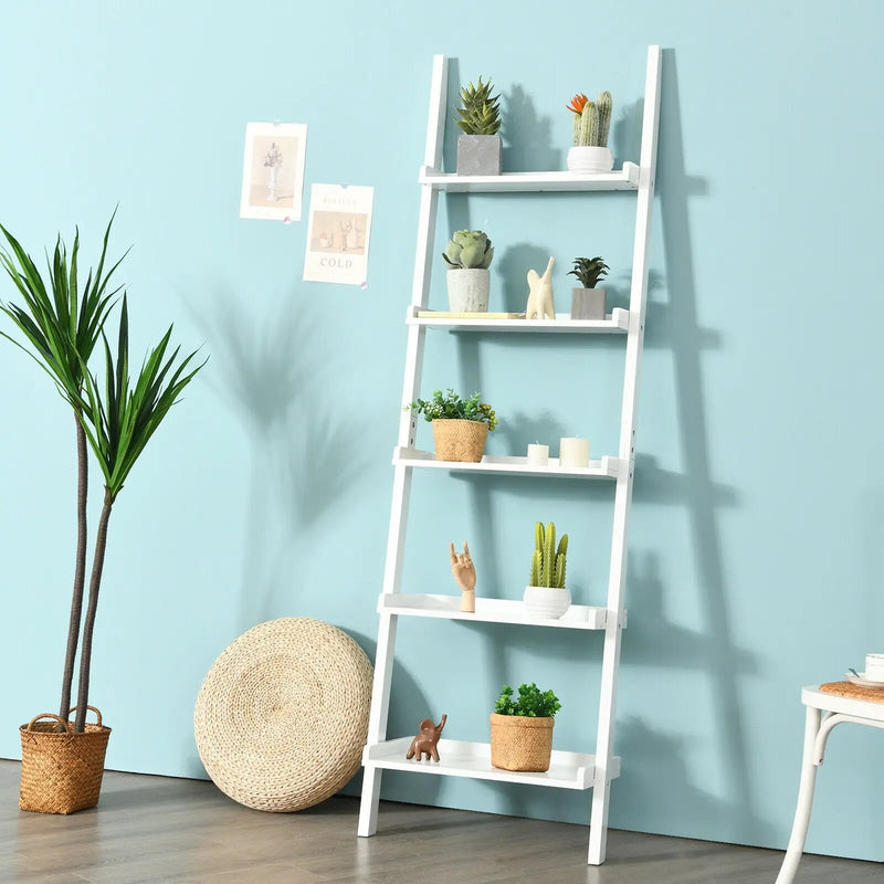 5-Tier Wall-leaning Ladder Shelf Display Rack for Plants and Books by DirectDeals