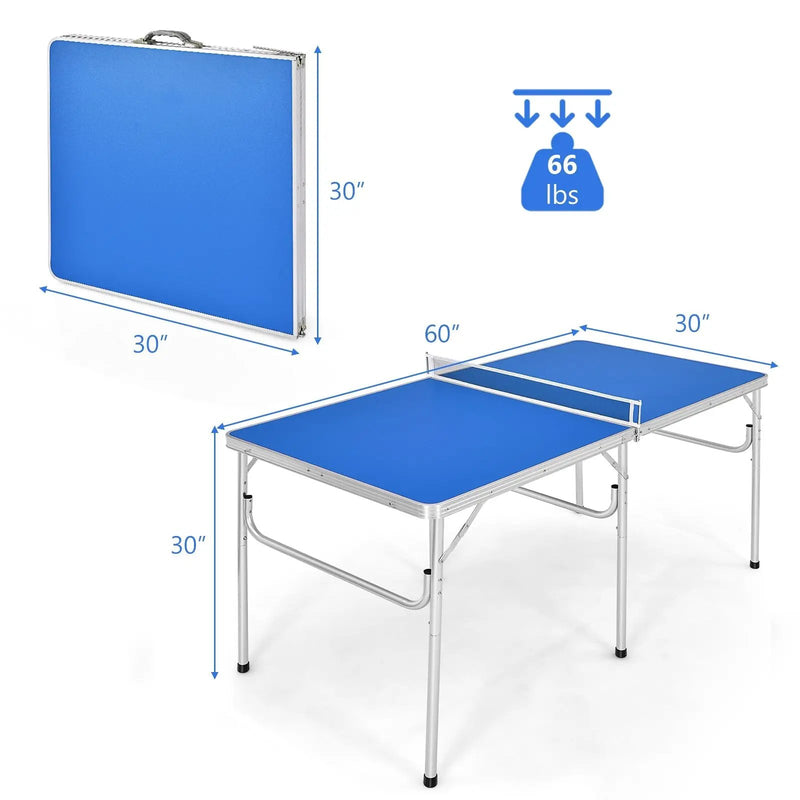 60 Inch Portable Tennis Ping Pong Folding Table with Accessories by DirectDeals