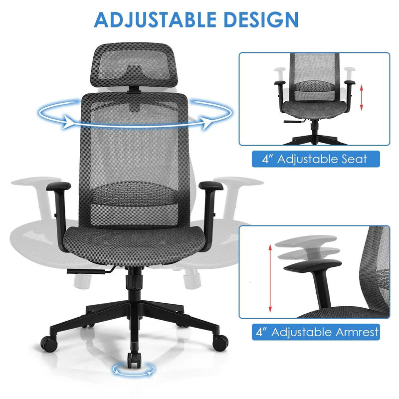 Height Adjustable Ergonomic High Back Mesh Office Chair with Hange by DirectDeals