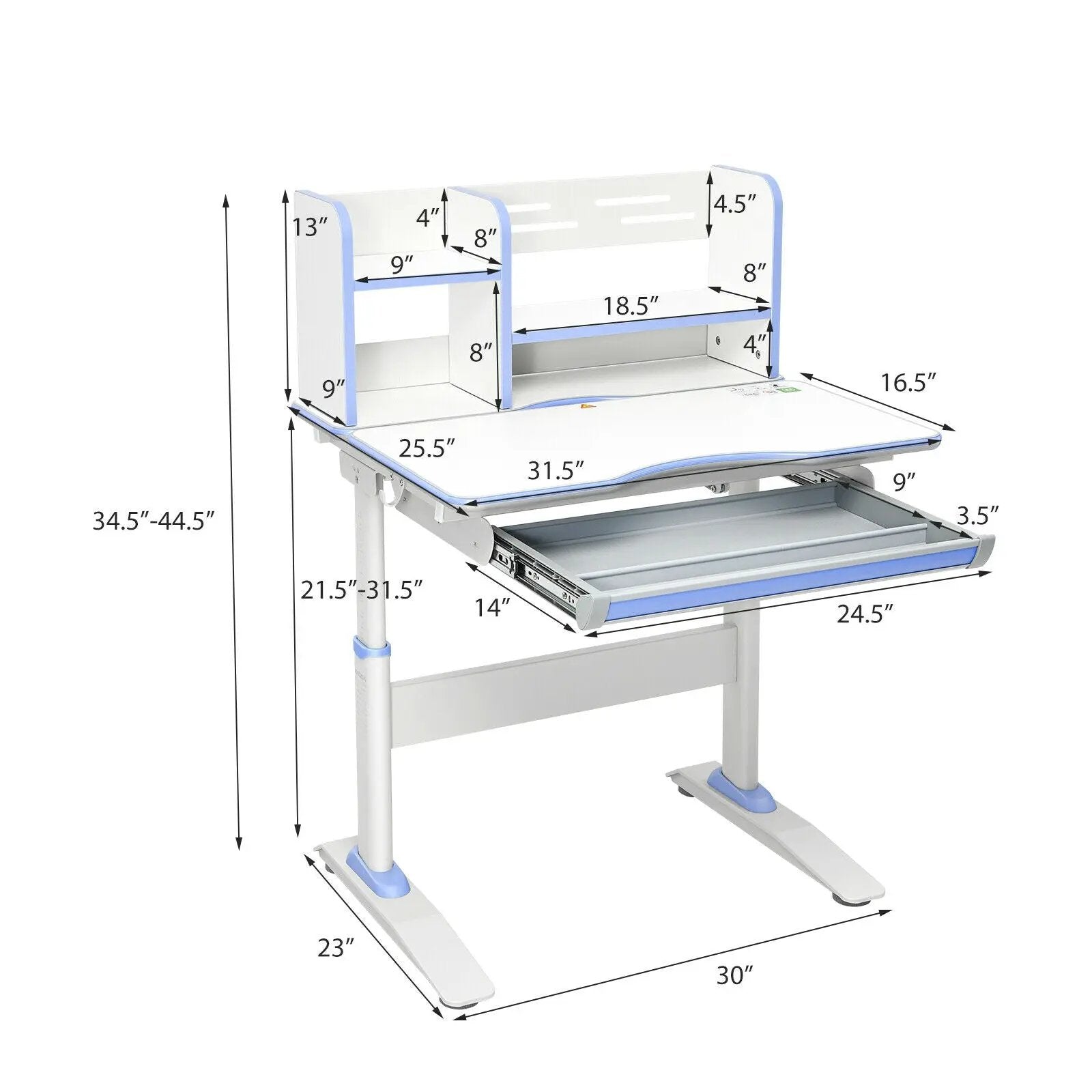 Kids Multifunctional Writing Desk with Tilt Desktop and Book Shelf by DirectDeals