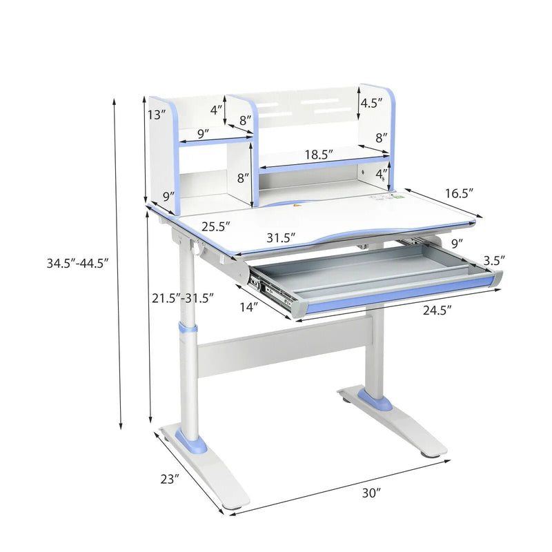 Kids Multifunctional Writing Desk with Tilt Desktop and Book Shelf by DirectDeals