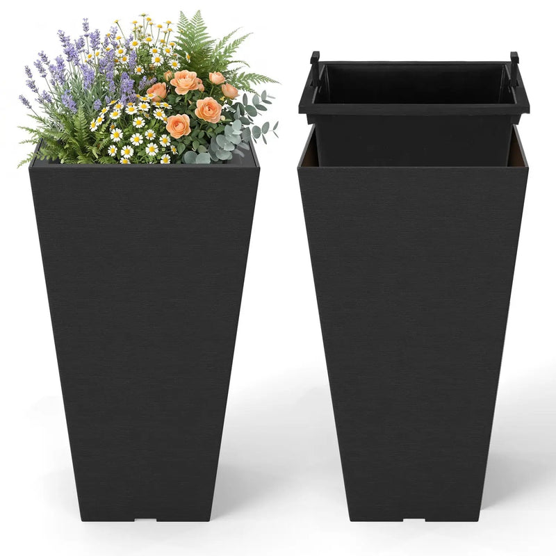 22.5" Tall Self-Watering Square Planter Set of 2 by DirectDeals