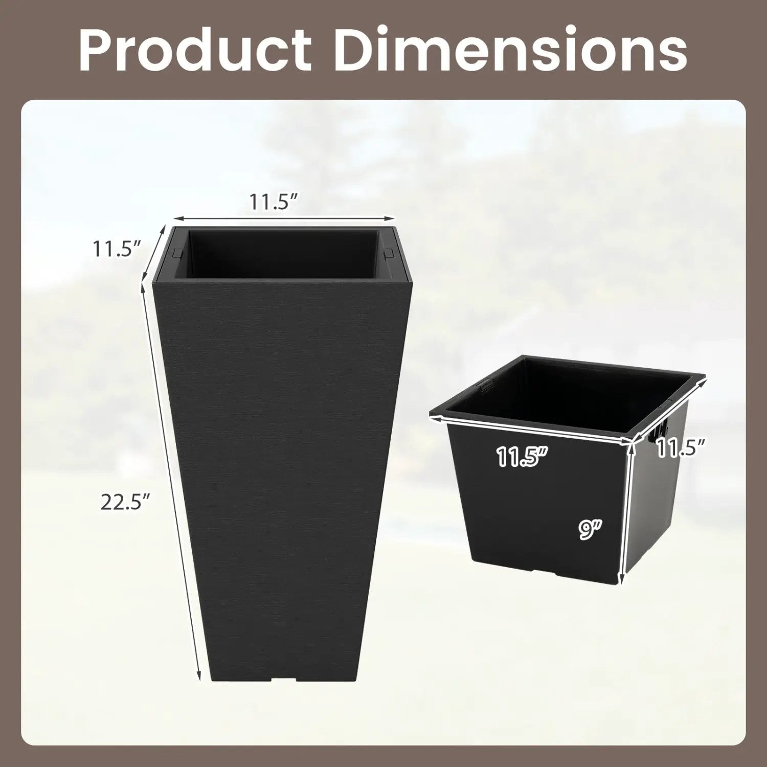 22.5" Tall Self-Watering Square Planter Set of 2 by DirectDeals