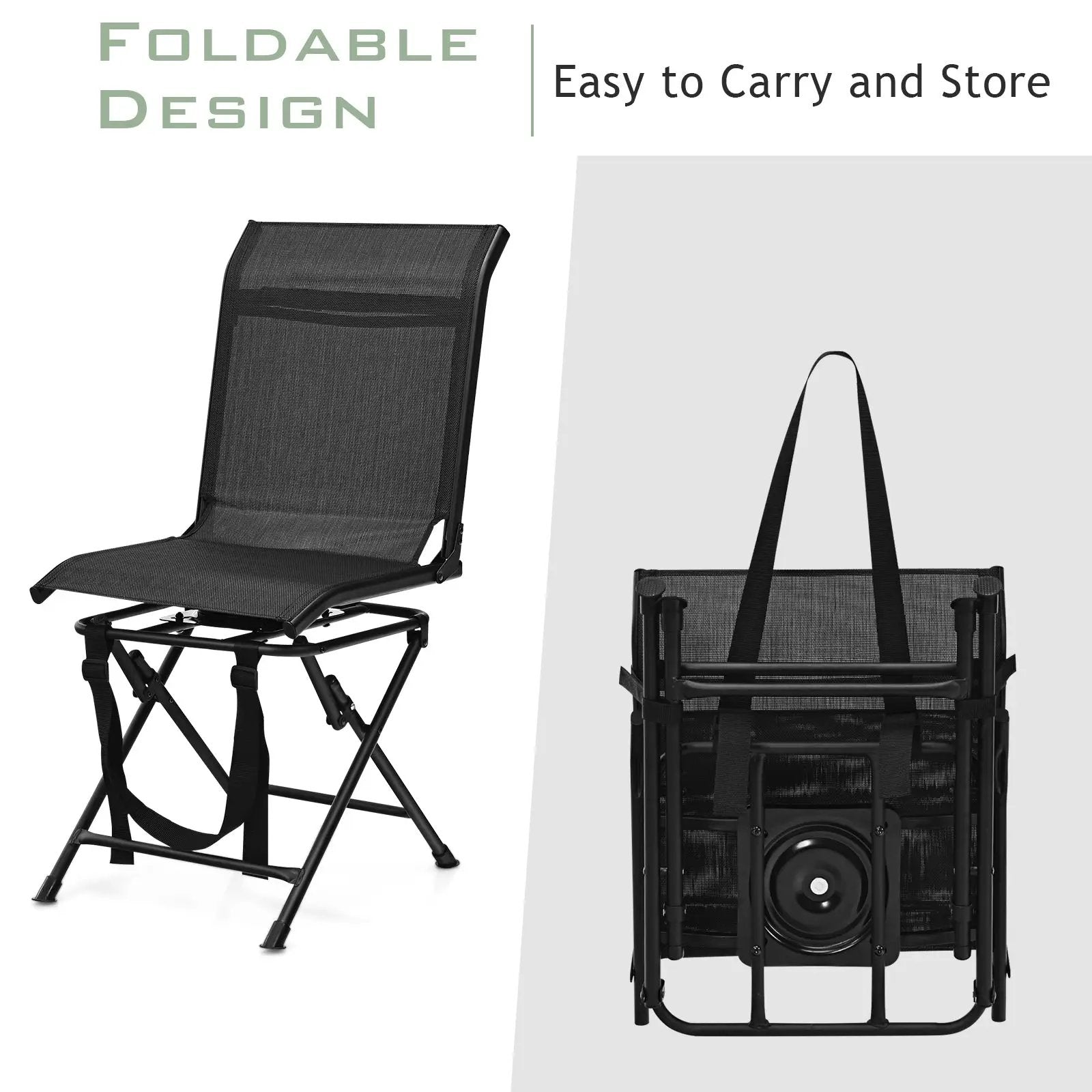 All weather Outdoor Foldable 360 Degree Swivel Chair with Iron Frame by DirectDeals