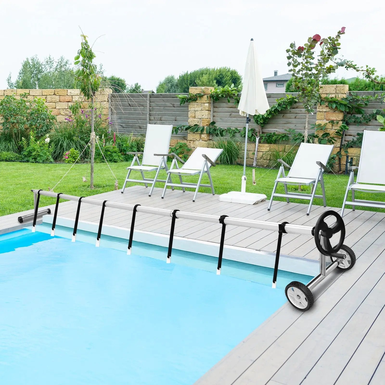 22 Ft Pool Cover Reel Set Aluminum In-ground Swimming Solar Cover Reel by DirectDeals
