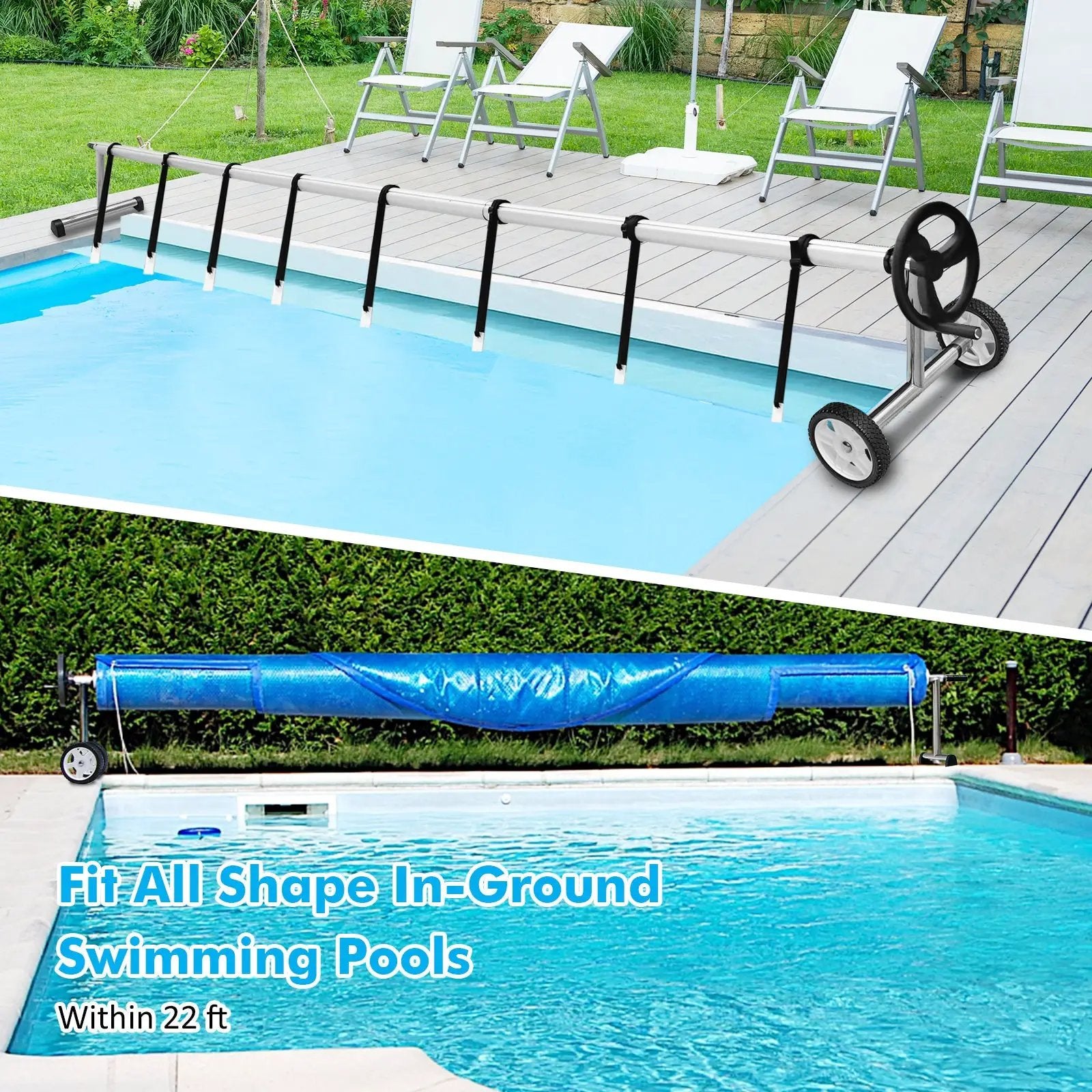 22 Ft Pool Cover Reel Set Aluminum In-ground Swimming Solar Cover Reel by DirectDeals