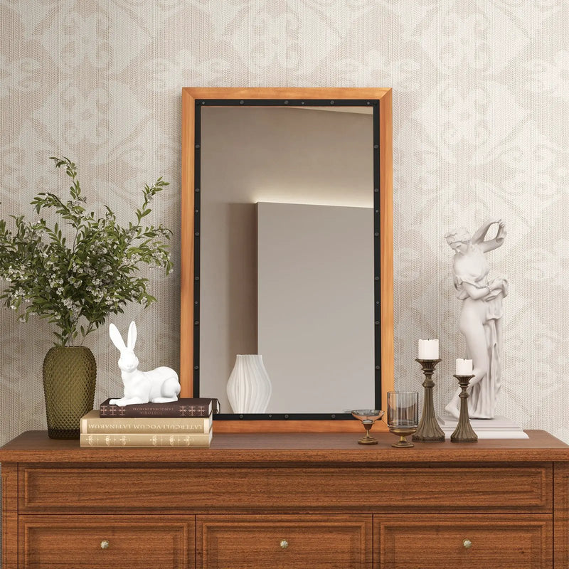 22 x 36 Inch Rectangular Frame Decor Wall Mounted Mirror with Back Board-Natural by DirectDeals