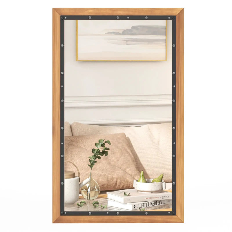 22 x 36 Inch Rectangular Frame Decor Wall Mounted Mirror with Back Board-Natural by DirectDeals
