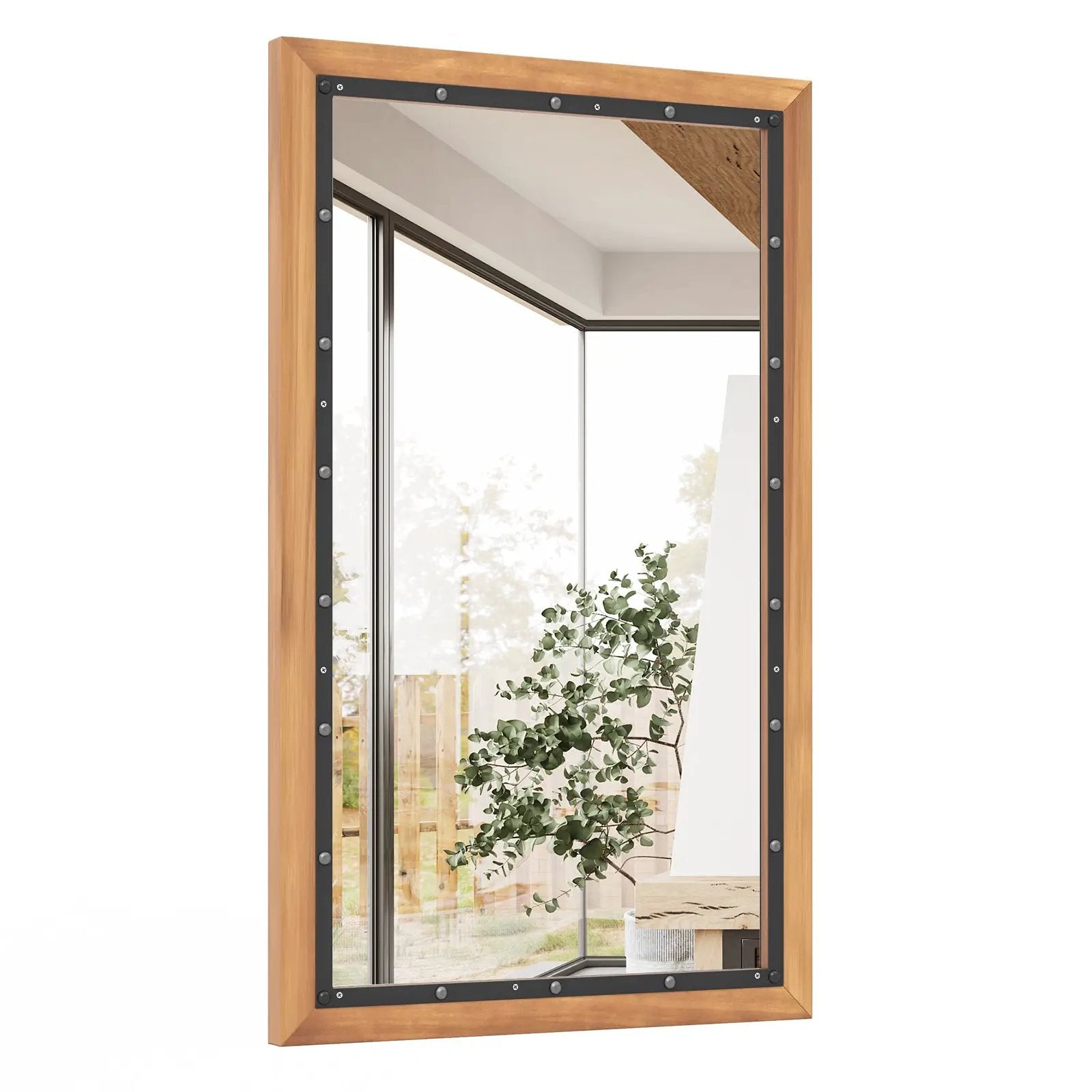 22 x 36 Inch Rectangular Frame Decor Wall Mounted Mirror with Back Board-Natural by DirectDeals