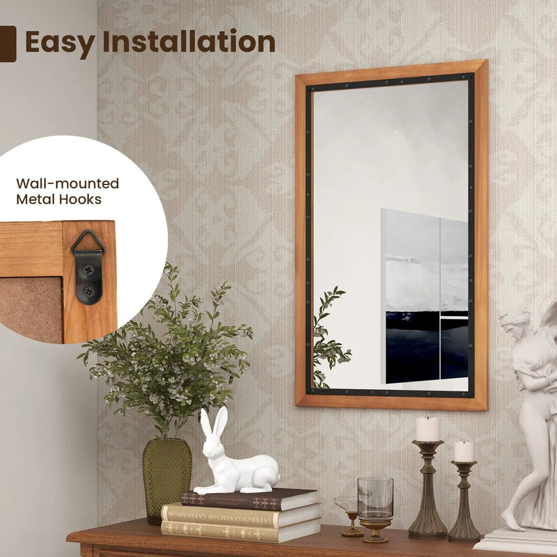 22 x 36 Inch Rectangular Frame Decor Wall Mounted Mirror with Back Board-Natural by DirectDeals