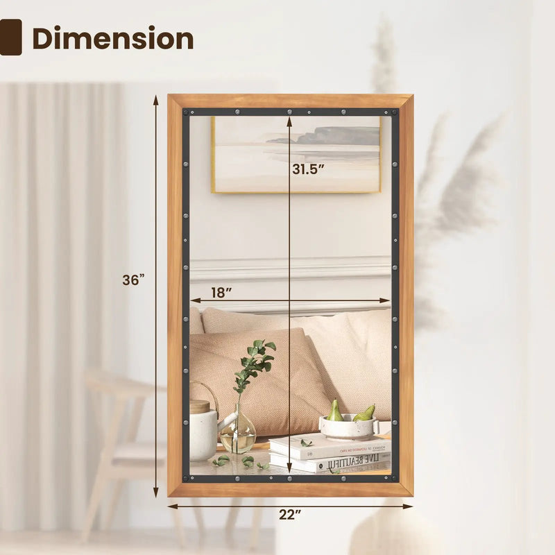 22 x 36 Inch Rectangular Frame Decor Wall Mounted Mirror with Back Board-Natural by DirectDeals