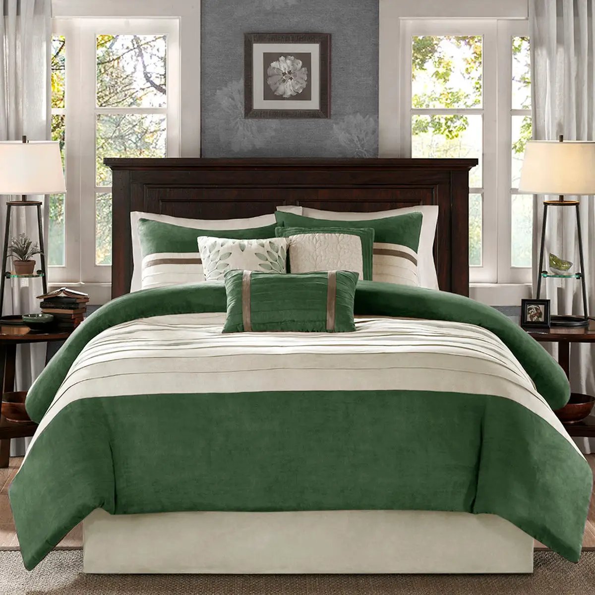7 Pc Faux Suede Comforter Set Green King by HouseOfZazla