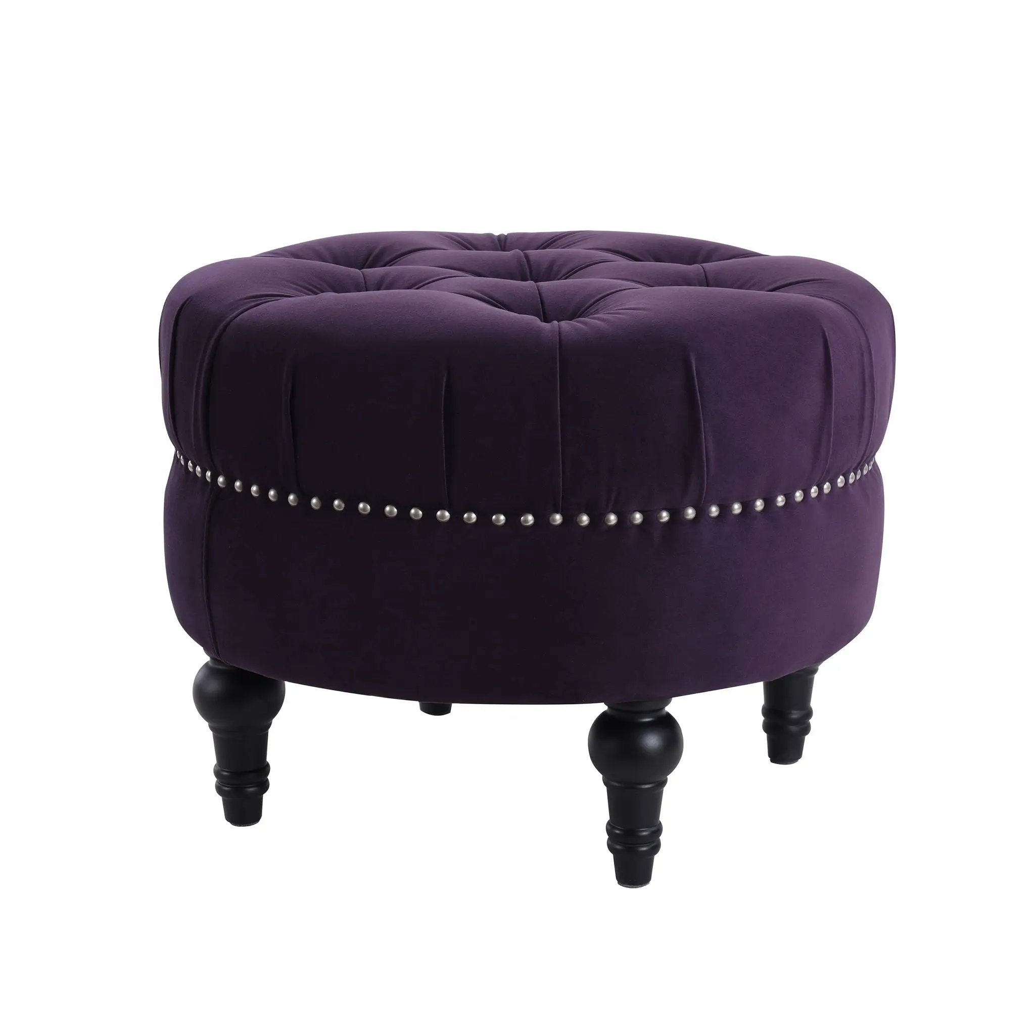 Dawn - Tufted Round Ottoman Nailhead Accents - Purple by Unique Piece Furniture