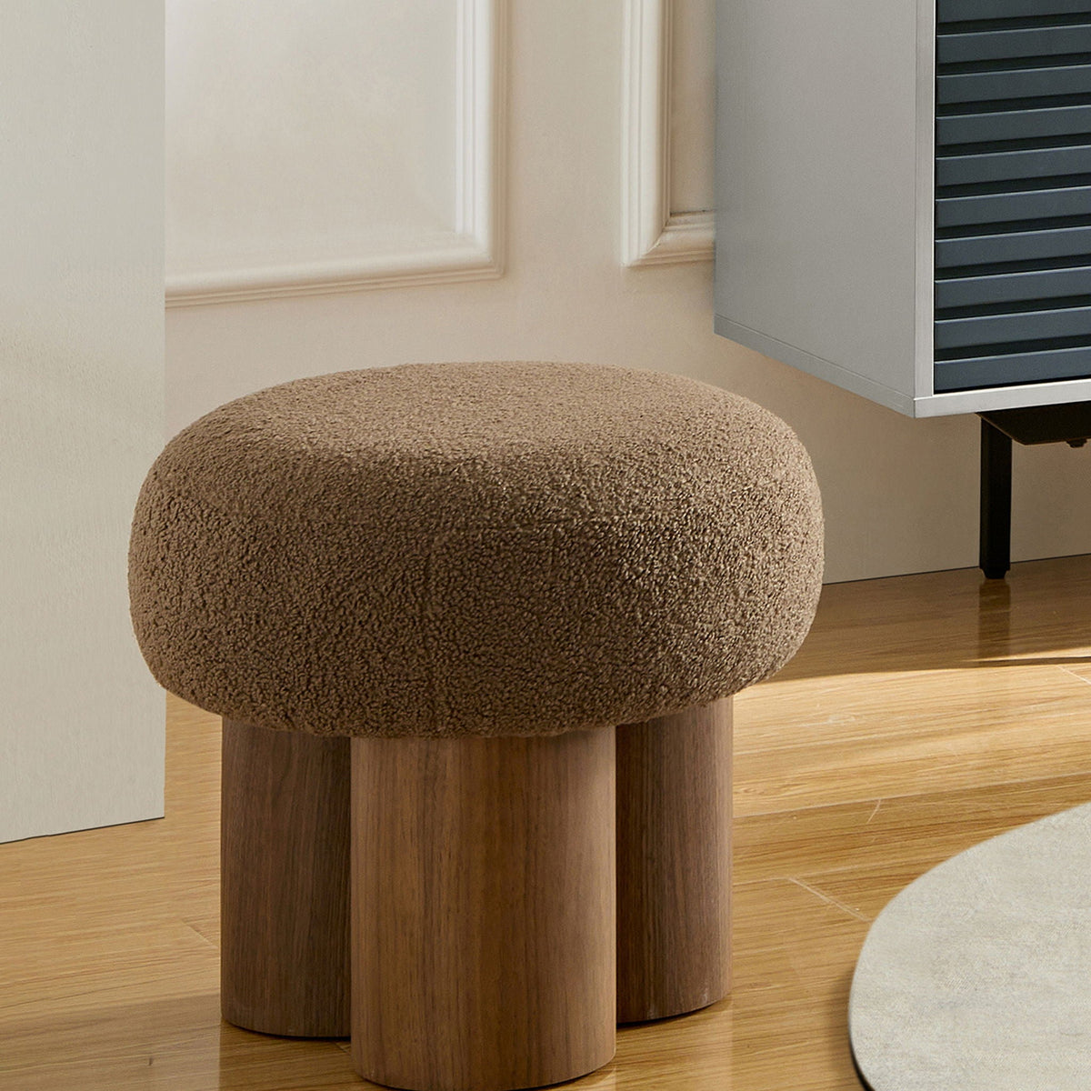Versatile Mushroom Stool Ottoman with Cushion - Dark Brown, White, Beige, photo 7 of 29